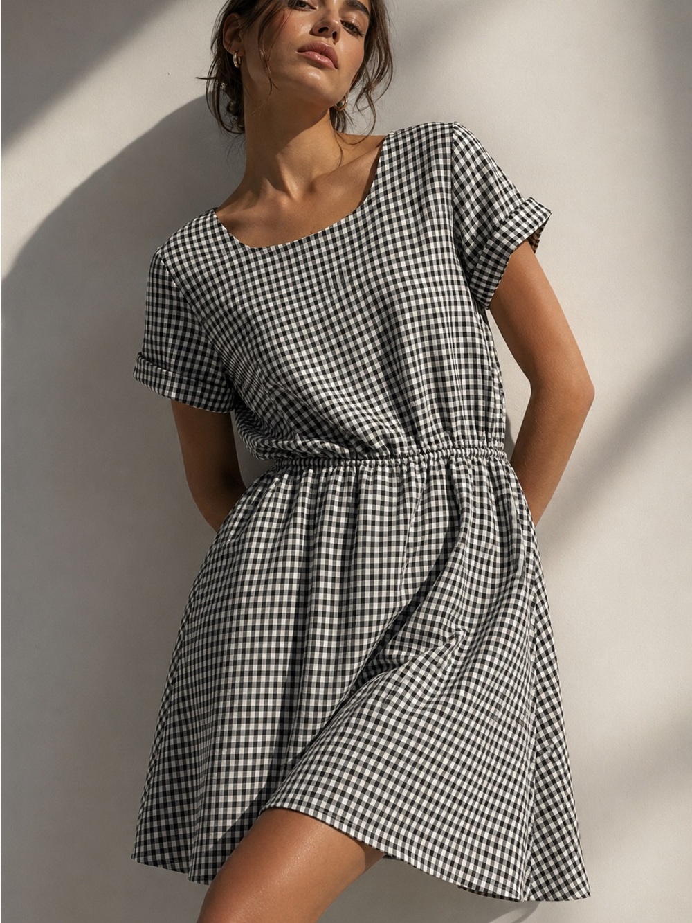 The Emporium Black White Gingham Fit & Flare Dress Size M